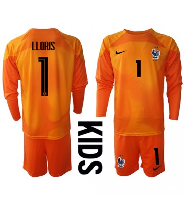 Frankrig Hugo Lloris #1 Målmand Replika Babytøj Hjemmebanesæt Børn VM 2022 Langærmet (+ Korte bukser)